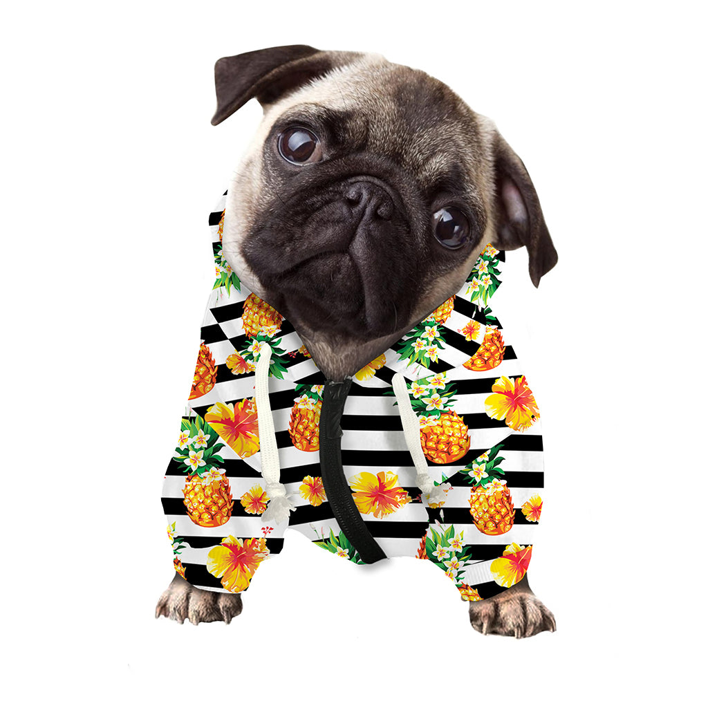Pineapple And Hibiscus Striped Print Dog Zip Up Hoodie