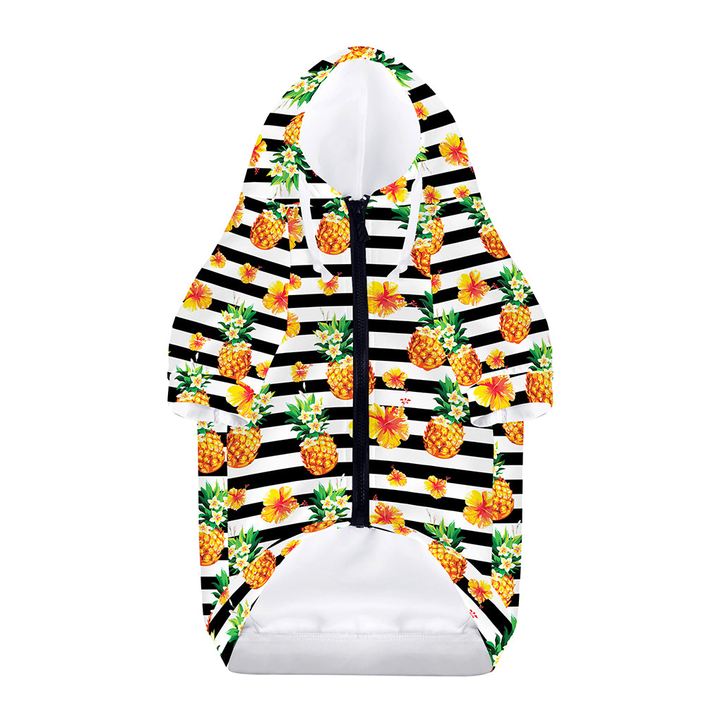 Pineapple And Hibiscus Striped Print Dog Zip Up Hoodie