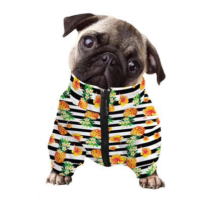 Pineapple And Hibiscus Striped Print Dog Zip Up Jacket