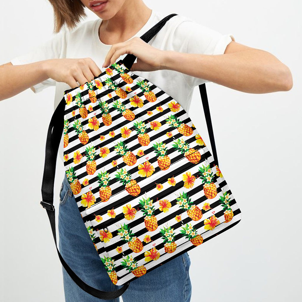 Pineapple And Hibiscus Striped Print Drawstring Backpack
