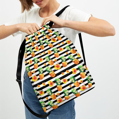 Pineapple And Hibiscus Striped Print Drawstring Backpack