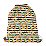 Pineapple And Hibiscus Striped Print Drawstring Bag