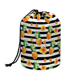 Pineapple And Hibiscus Striped Print Drawstring Makeup Bag