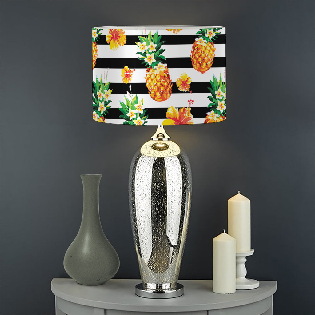 Pineapple And Hibiscus Striped Print Drum Lamp Shade