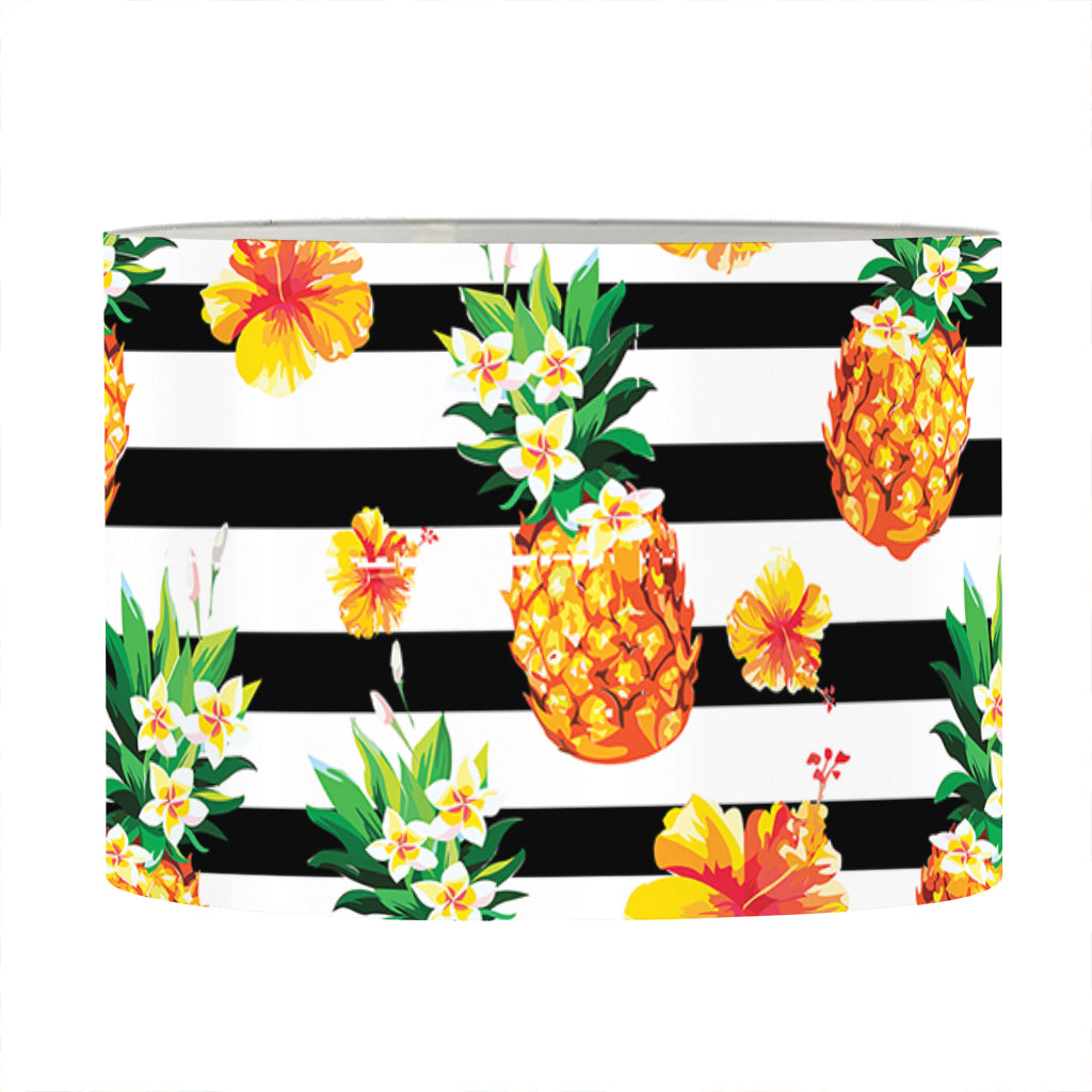 Pineapple And Hibiscus Striped Print Drum Lamp Shade