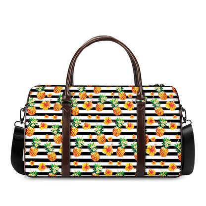Pineapple And Hibiscus Striped Print Duffle Bag