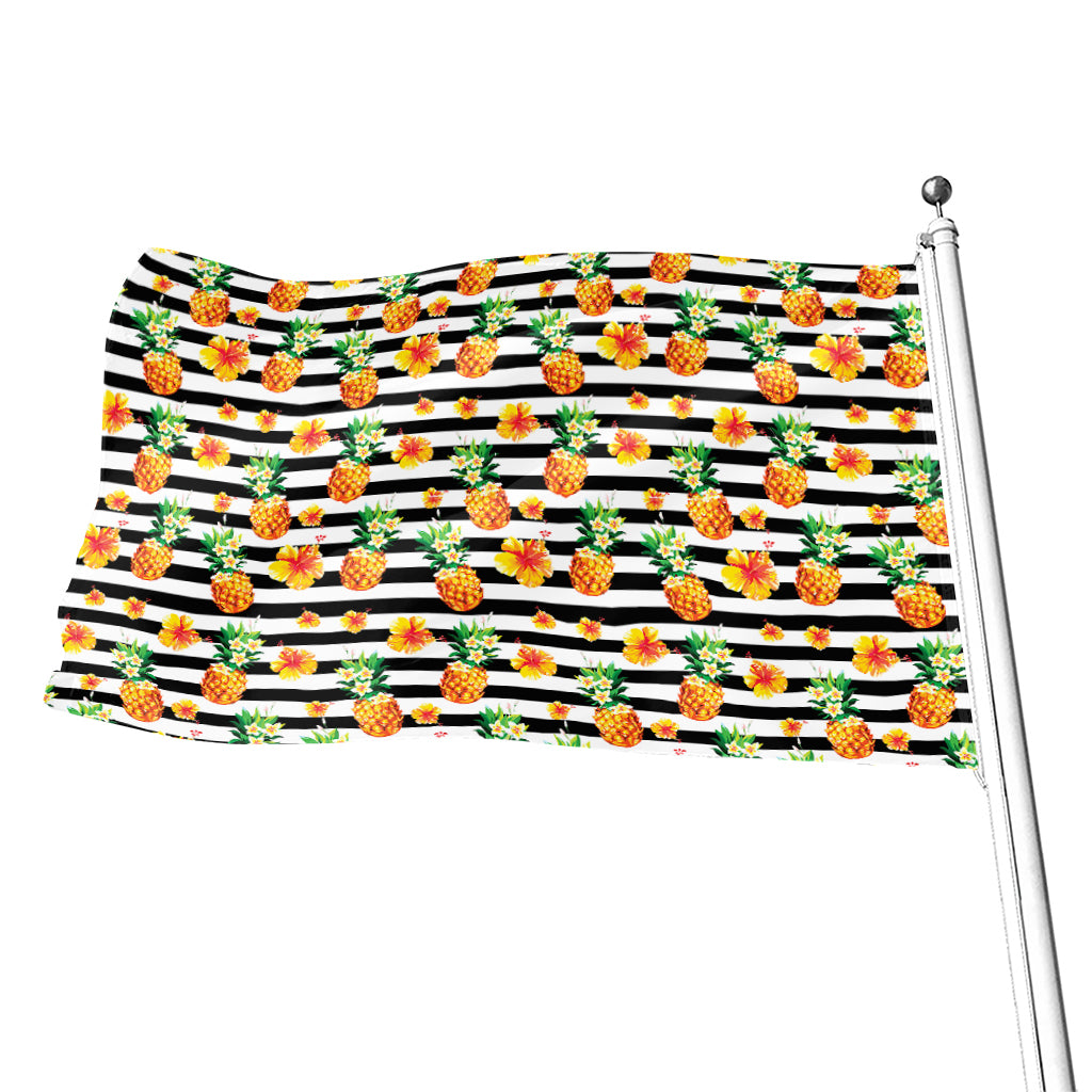 Pineapple And Hibiscus Striped Print Flag