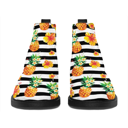 Pineapple And Hibiscus Striped Print Flat Ankle Boots