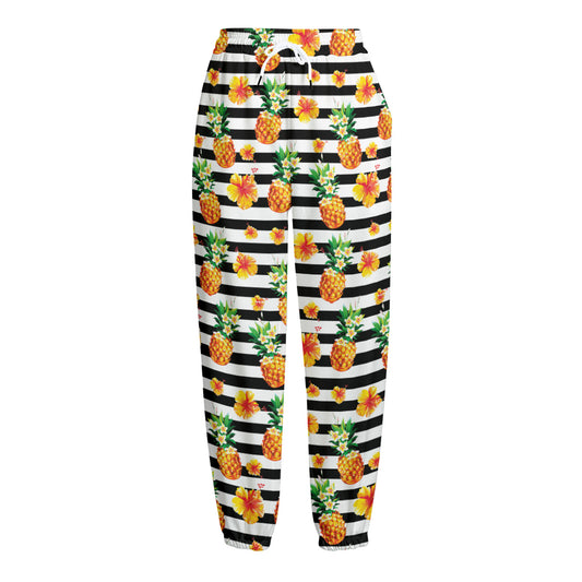 Pineapple And Hibiscus Striped Print Fleece Lined Knit Pants