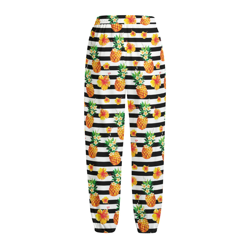 Pineapple And Hibiscus Striped Print Fleece Lined Knit Pants