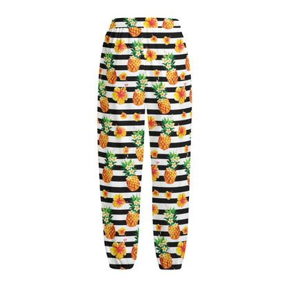 Pineapple And Hibiscus Striped Print Fleece Lined Knit Pants