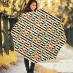 Pineapple And Hibiscus Striped Print Foldable Umbrella