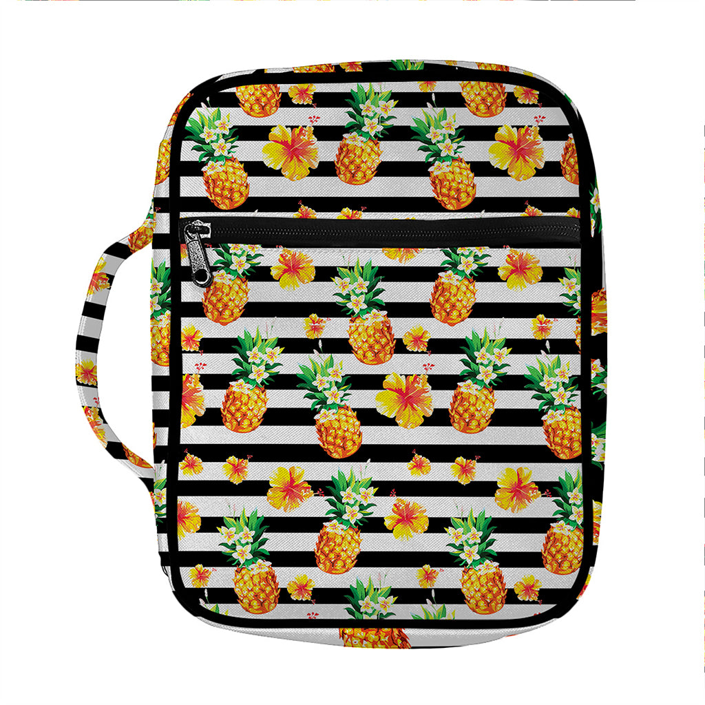 Pineapple And Hibiscus Striped Print Front Pocket Bible Bag