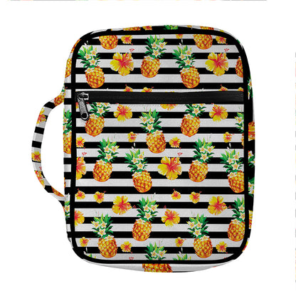 Pineapple And Hibiscus Striped Print Front Pocket Bible Bag