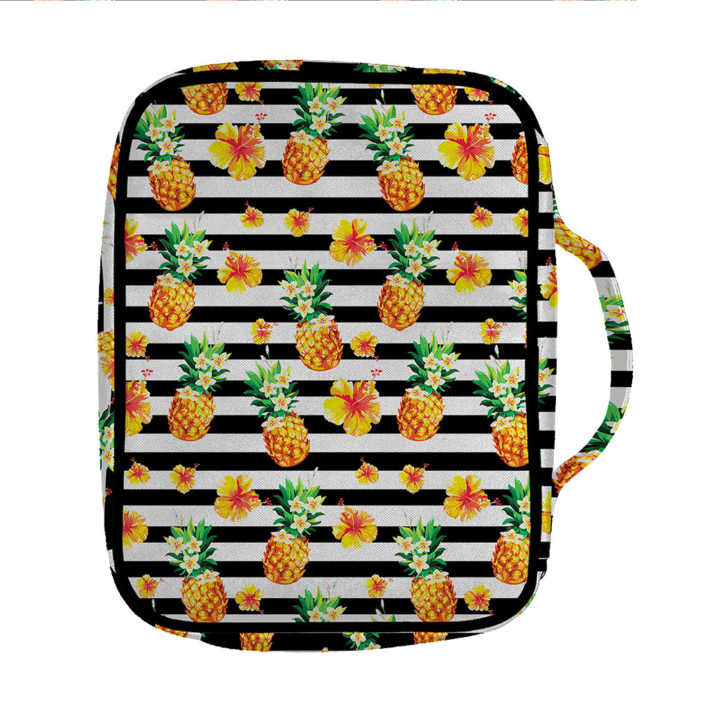 Pineapple And Hibiscus Striped Print Front Pocket Bible Bag