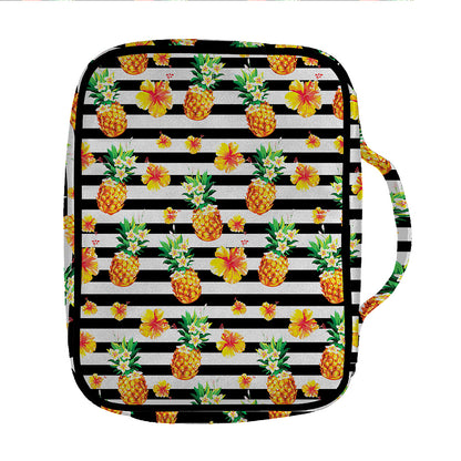 Pineapple And Hibiscus Striped Print Front Pocket Bible Bag