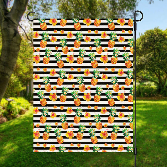Pineapple And Hibiscus Striped Print Garden Flag