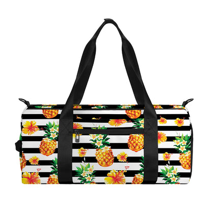 Pineapple And Hibiscus Striped Print Gym Bag
