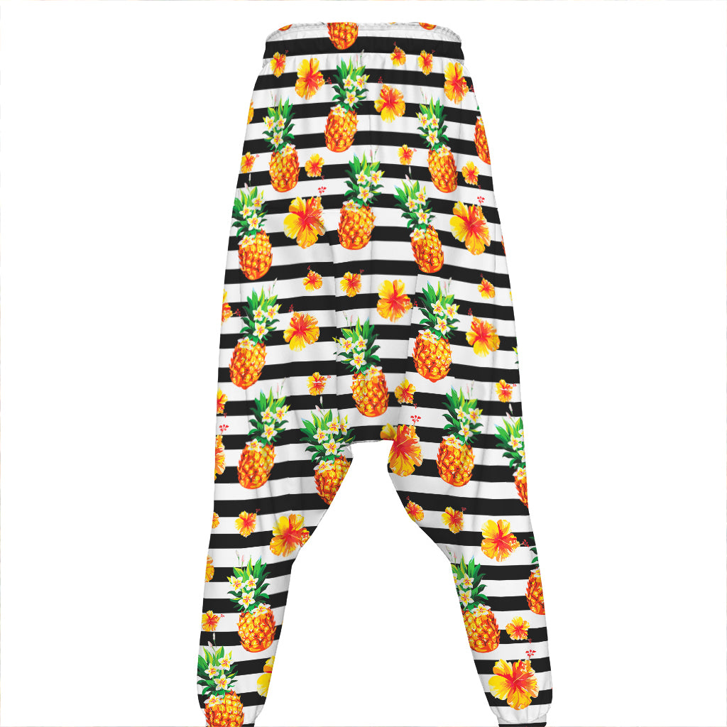 Pineapple And Hibiscus Striped Print Hammer Pants