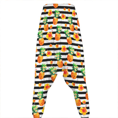 Pineapple And Hibiscus Striped Print Hammer Pants