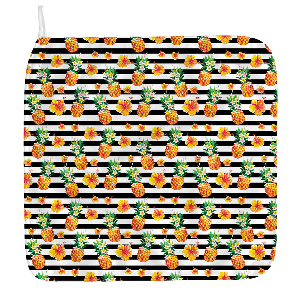 Pineapple And Hibiscus Striped Print Hand Towel