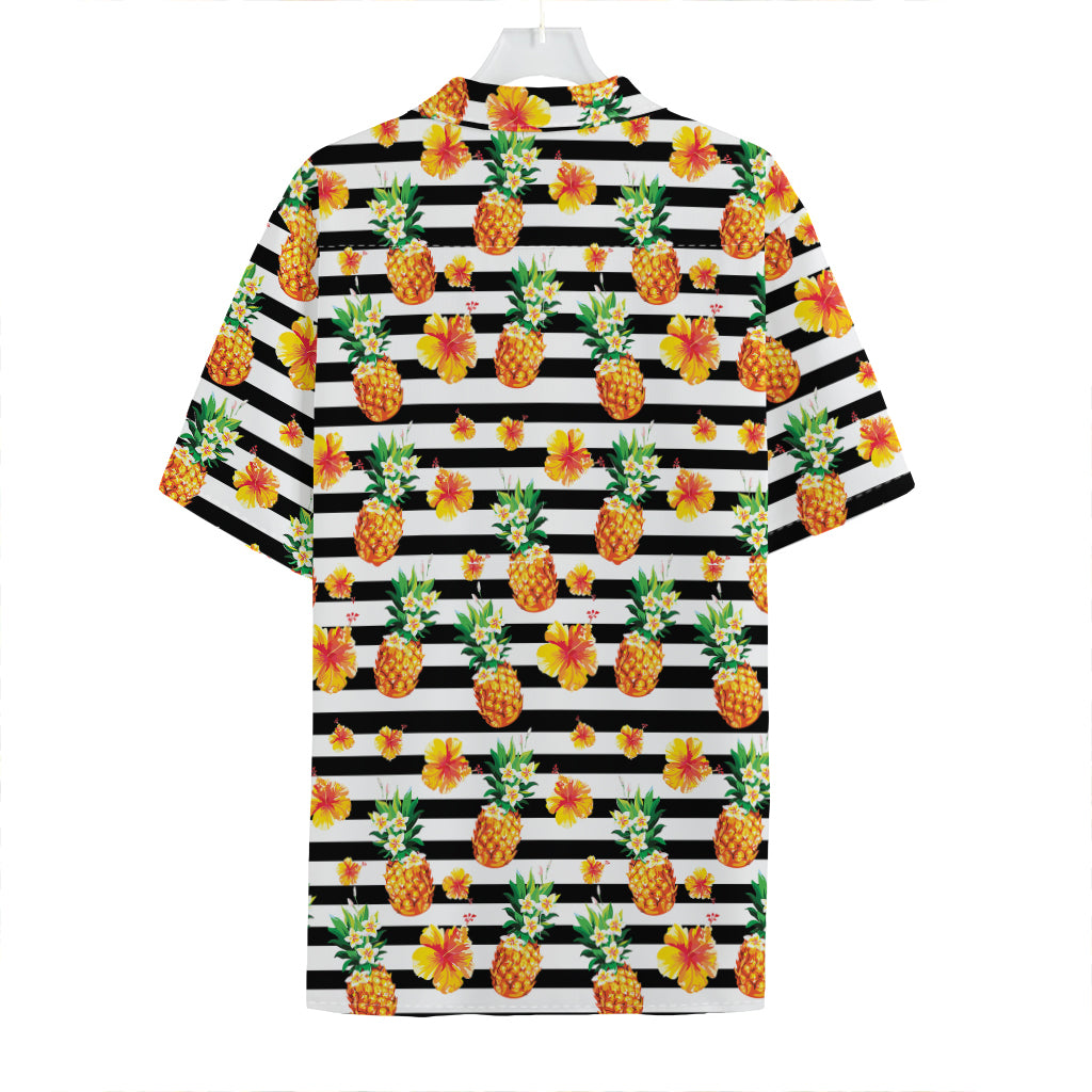 Pineapple And Hibiscus Striped Print Hawaiian Shirt