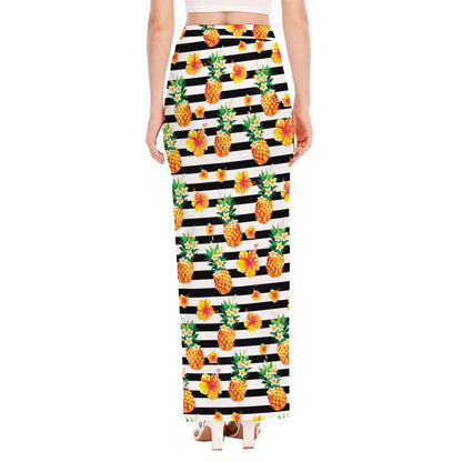 Pineapple And Hibiscus Striped Print High Slit Maxi Skirt