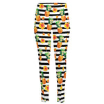 Pineapple And Hibiscus Striped Print High-Waisted Pocket Leggings