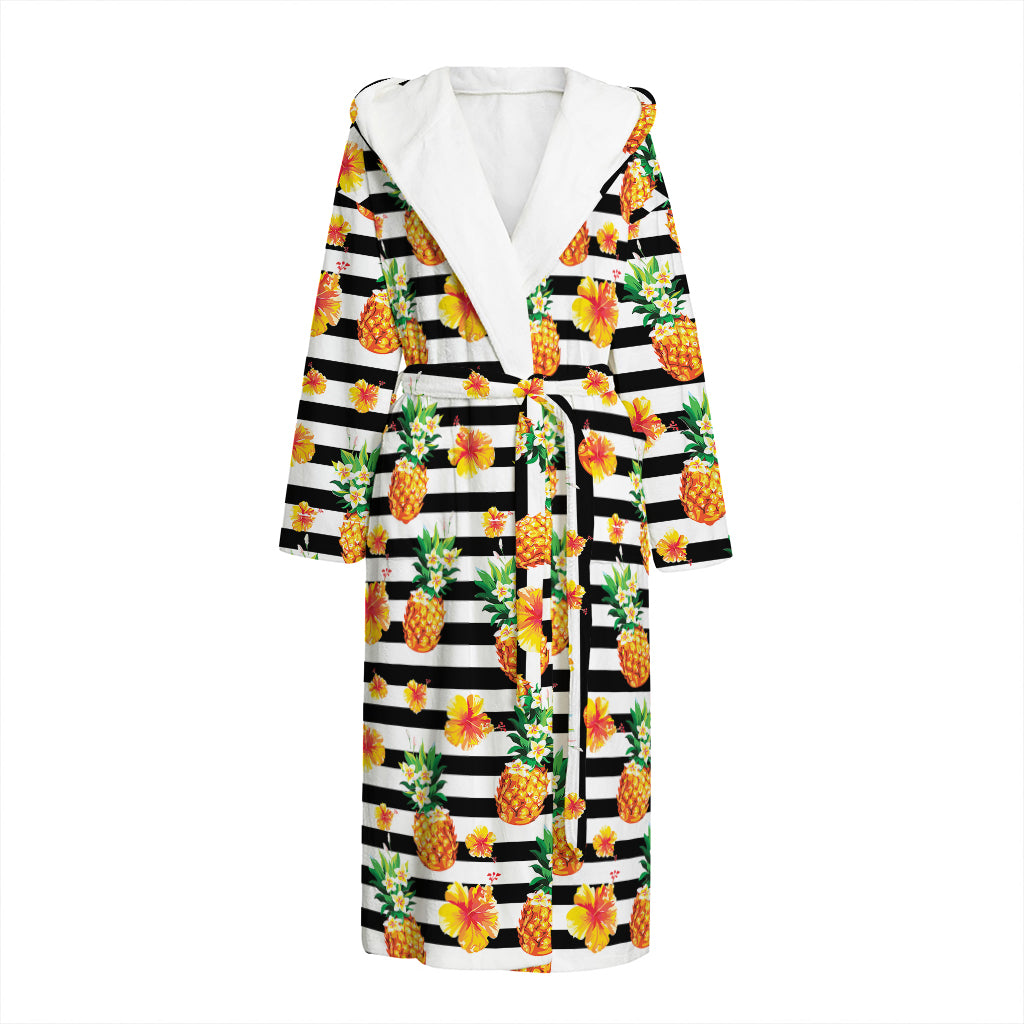 Pineapple And Hibiscus Striped Print Hooded Bathrobe
