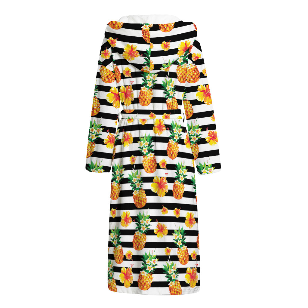 Pineapple And Hibiscus Striped Print Hooded Bathrobe