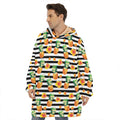 Pineapple And Hibiscus Striped Print Hoodie Blanket
