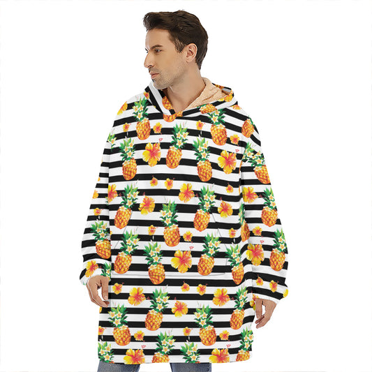 Pineapple And Hibiscus Striped Print Hoodie Blanket
