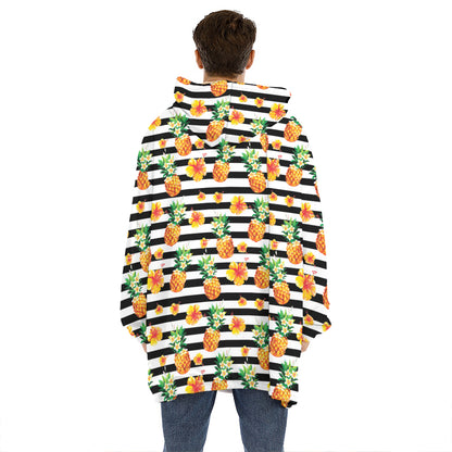 Pineapple And Hibiscus Striped Print Hoodie Blanket