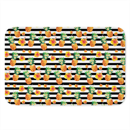 Pineapple And Hibiscus Striped Print Indoor Door Mat