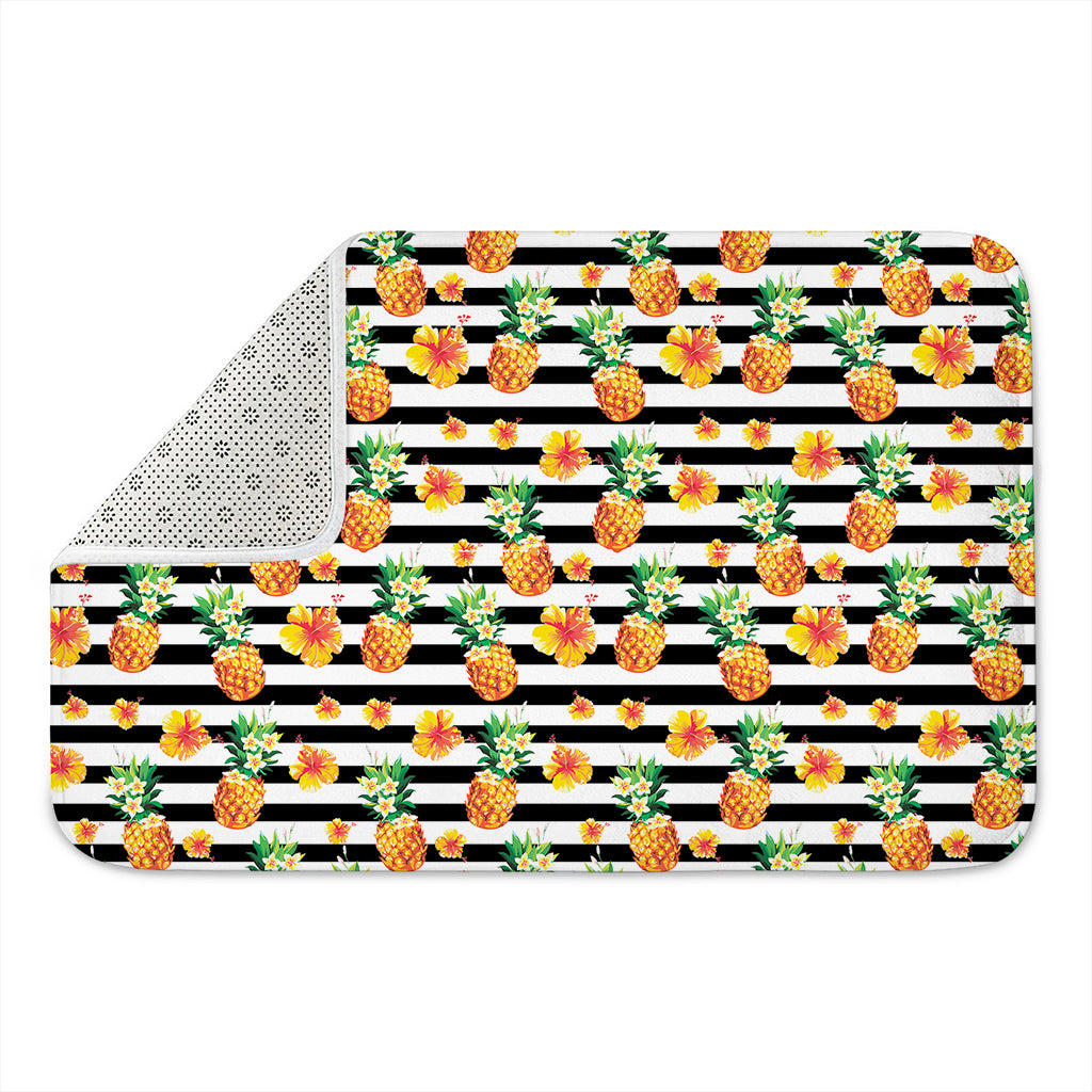 Pineapple And Hibiscus Striped Print Indoor Door Mat