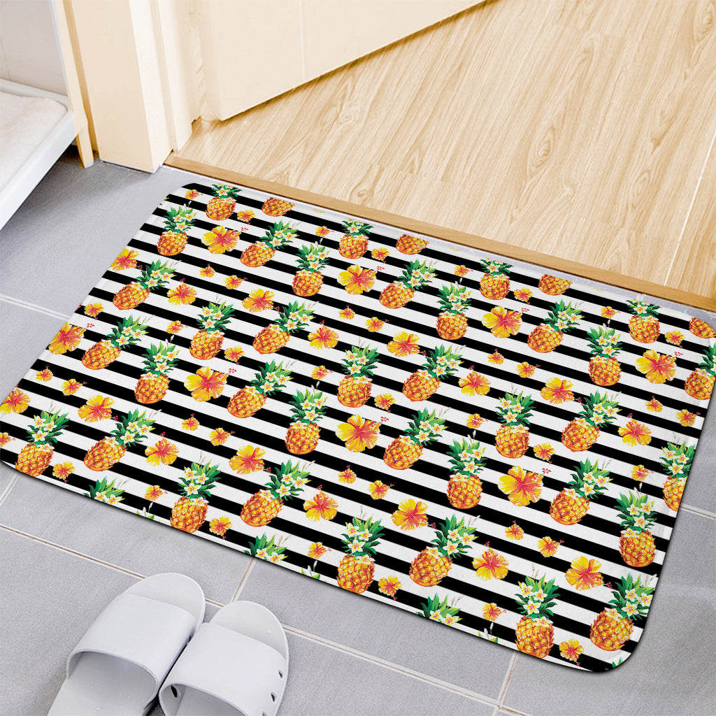 Pineapple And Hibiscus Striped Print Indoor Door Mat