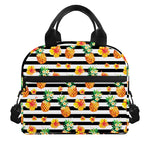 Pineapple And Hibiscus Striped Print Insulated Lunch Bag