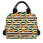 Pineapple And Hibiscus Striped Print Insulated Lunch Bag