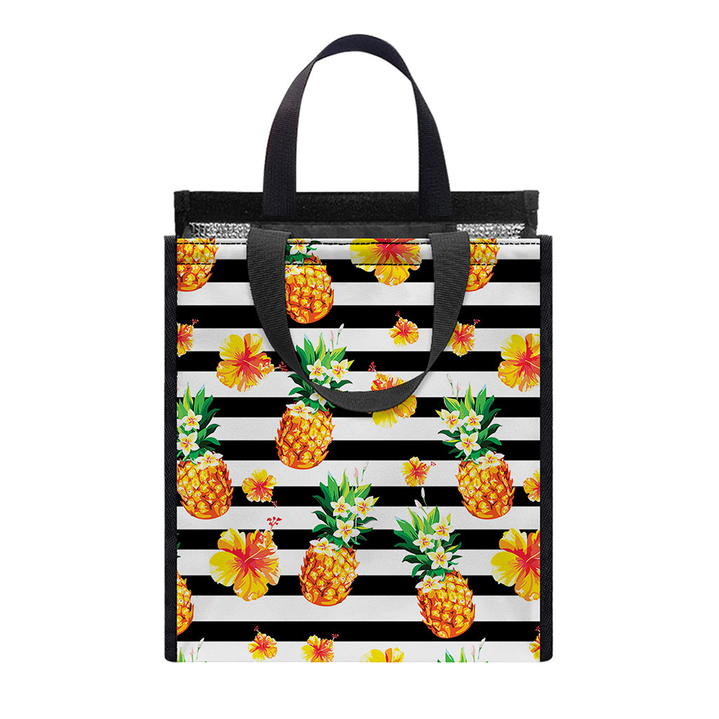 Pineapple And Hibiscus Striped Print Insulated Lunch Tote