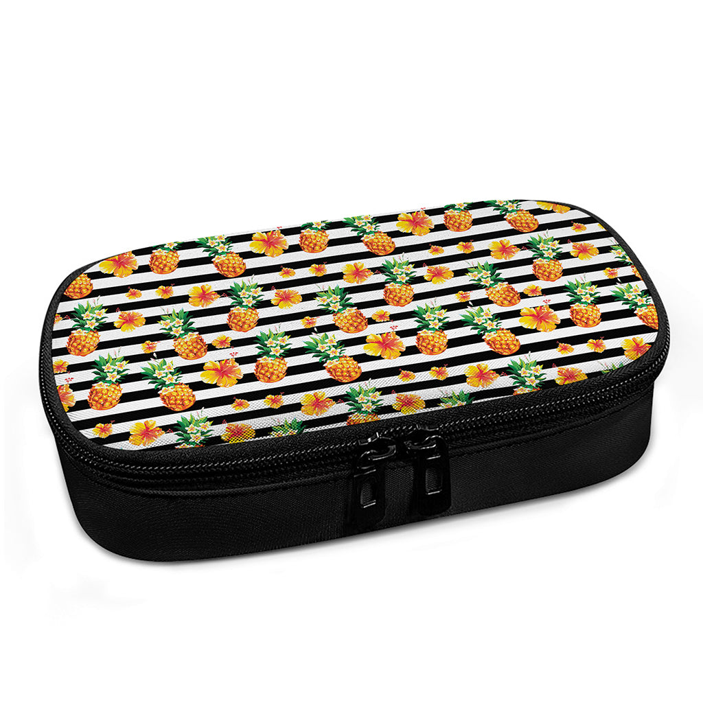 Pineapple And Hibiscus Striped Print Insulin Cooler Travel Case