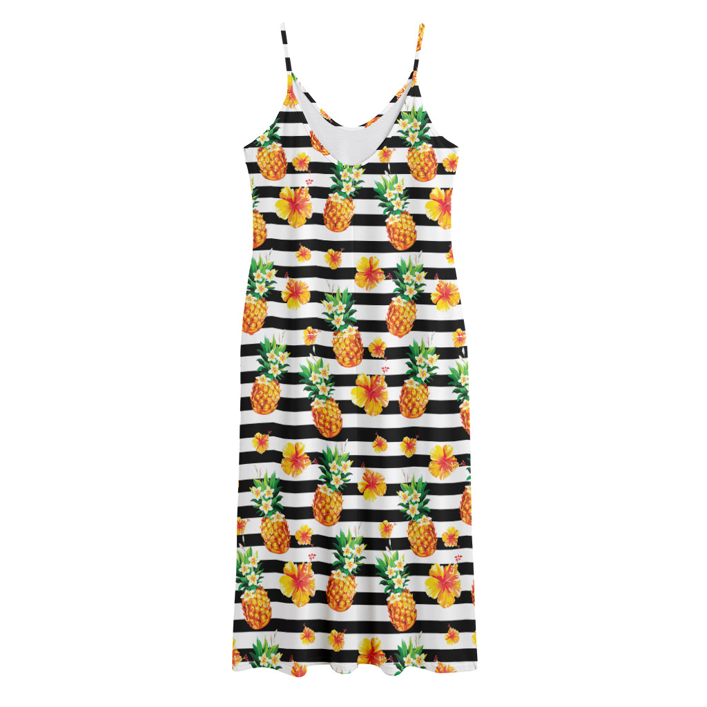 Pineapple And Hibiscus Striped Print Jersey Midi Cami Dress