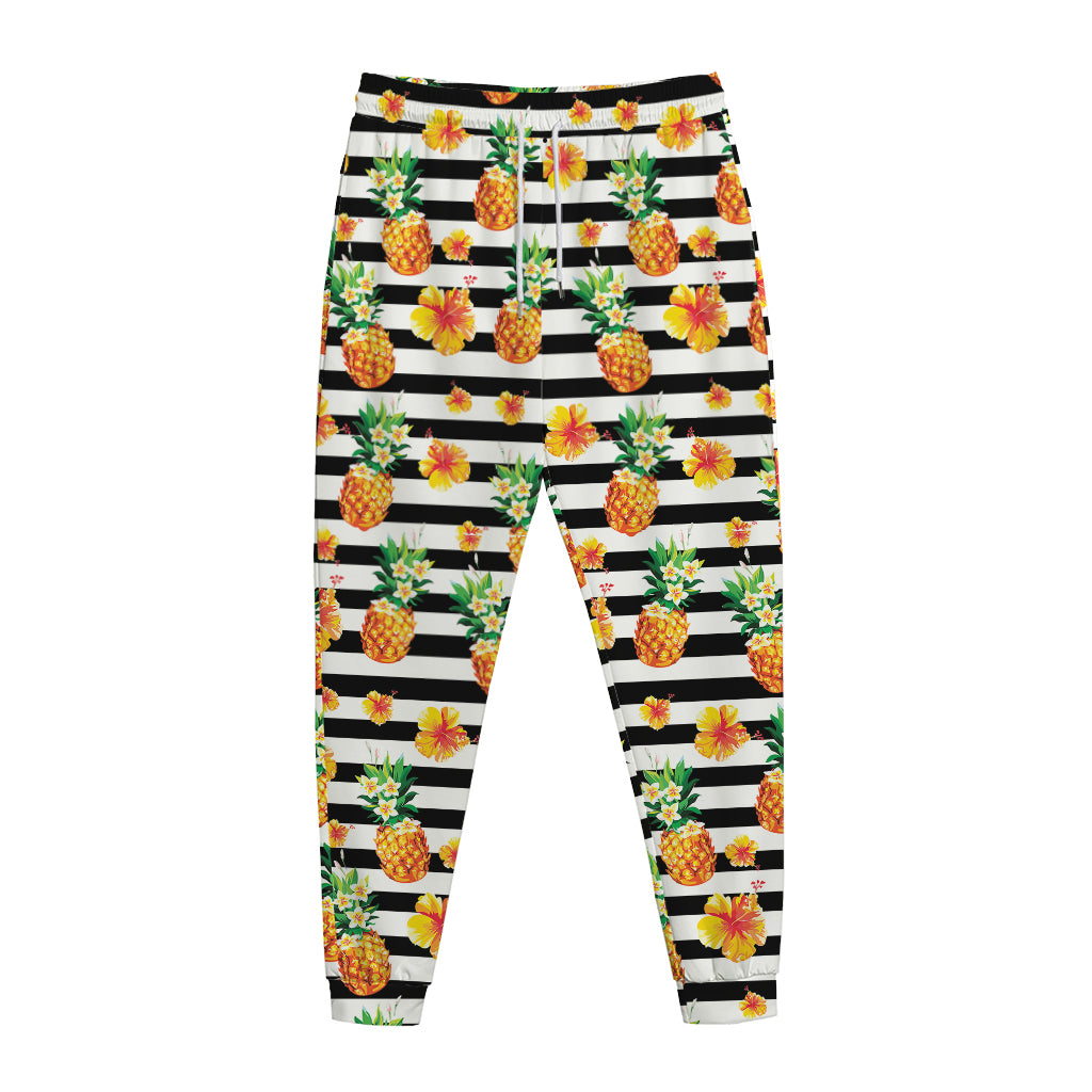 Pineapple And Hibiscus Striped Print Jogger Pants