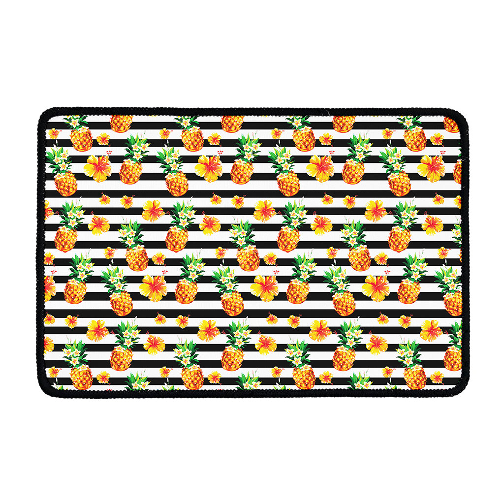 Pineapple And Hibiscus Striped Print Kitchen Mat