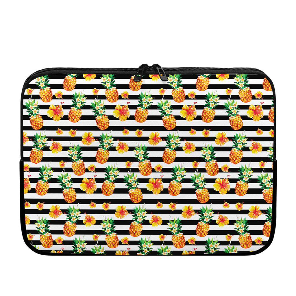 Pineapple And Hibiscus Striped Print Laptop Sleeve