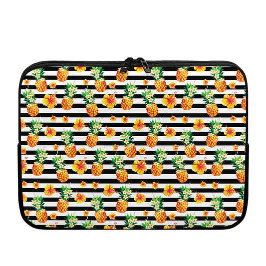 Pineapple And Hibiscus Striped Print Laptop Sleeve