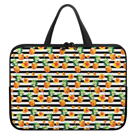 Pineapple And Hibiscus Striped Print Laptop Sleeve With Handle