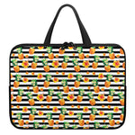 Pineapple And Hibiscus Striped Print Laptop Sleeve With Handle