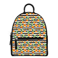 Pineapple And Hibiscus Striped Print Leather Backpack