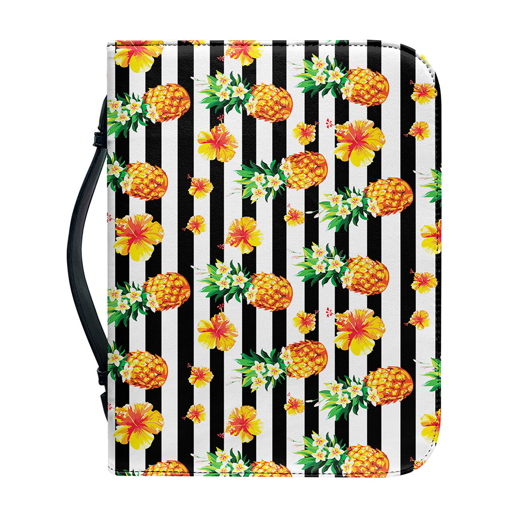 Pineapple And Hibiscus Striped Print Leather Bible Cover