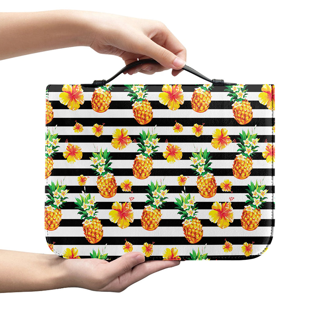 Pineapple And Hibiscus Striped Print Leather Bible Cover